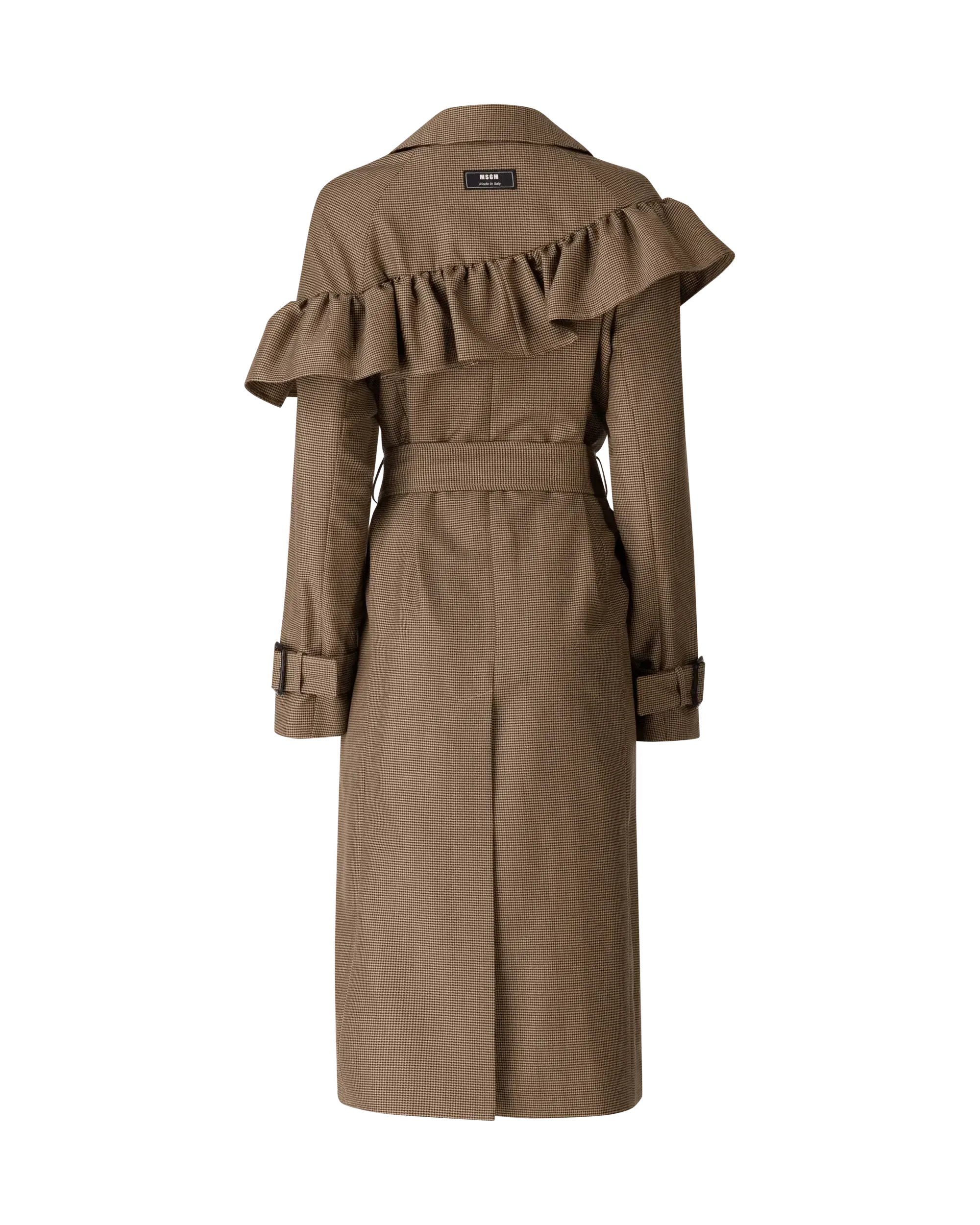 Ruffled Houndstooth Belted Coat