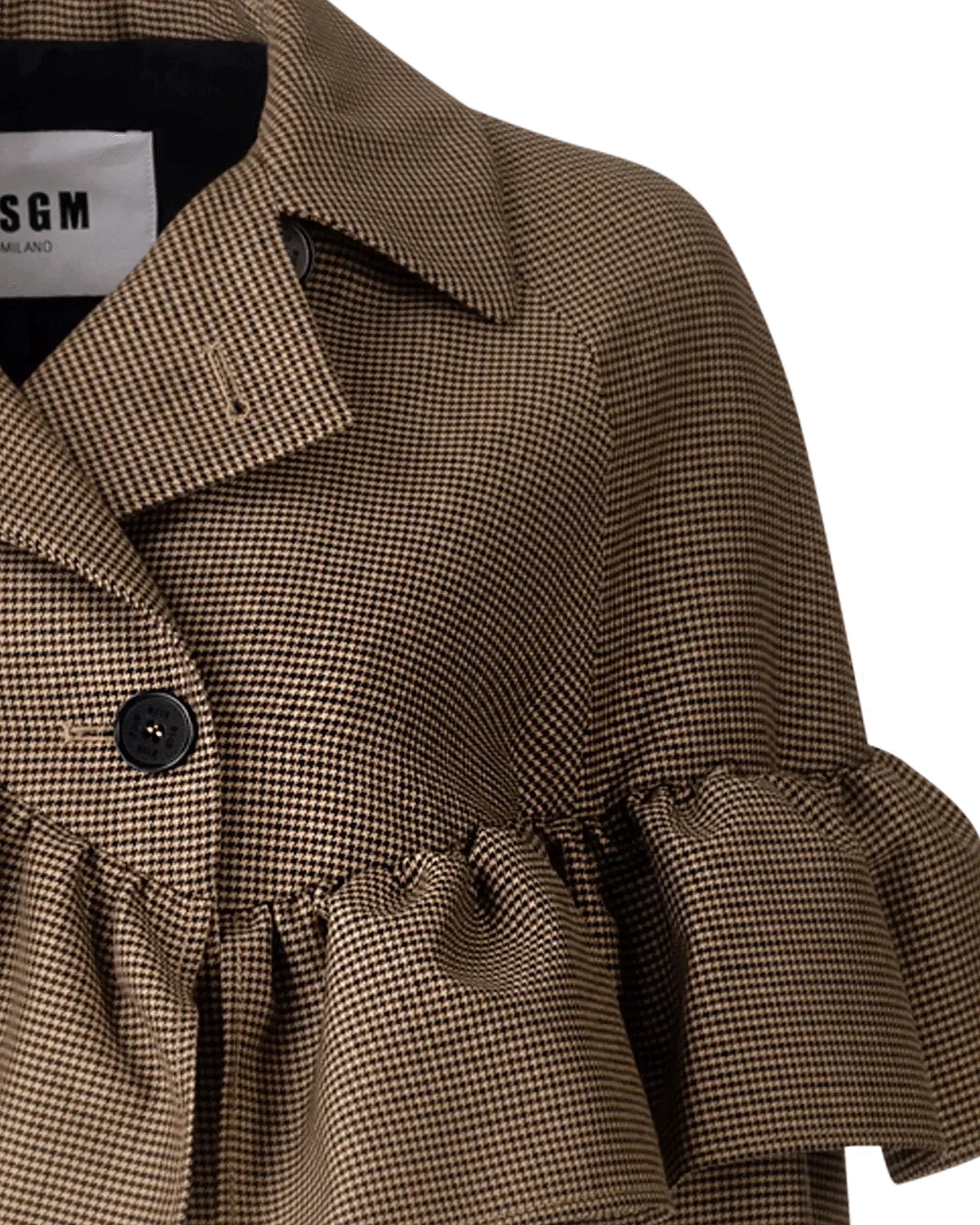 Ruffled Houndstooth Belted Coat