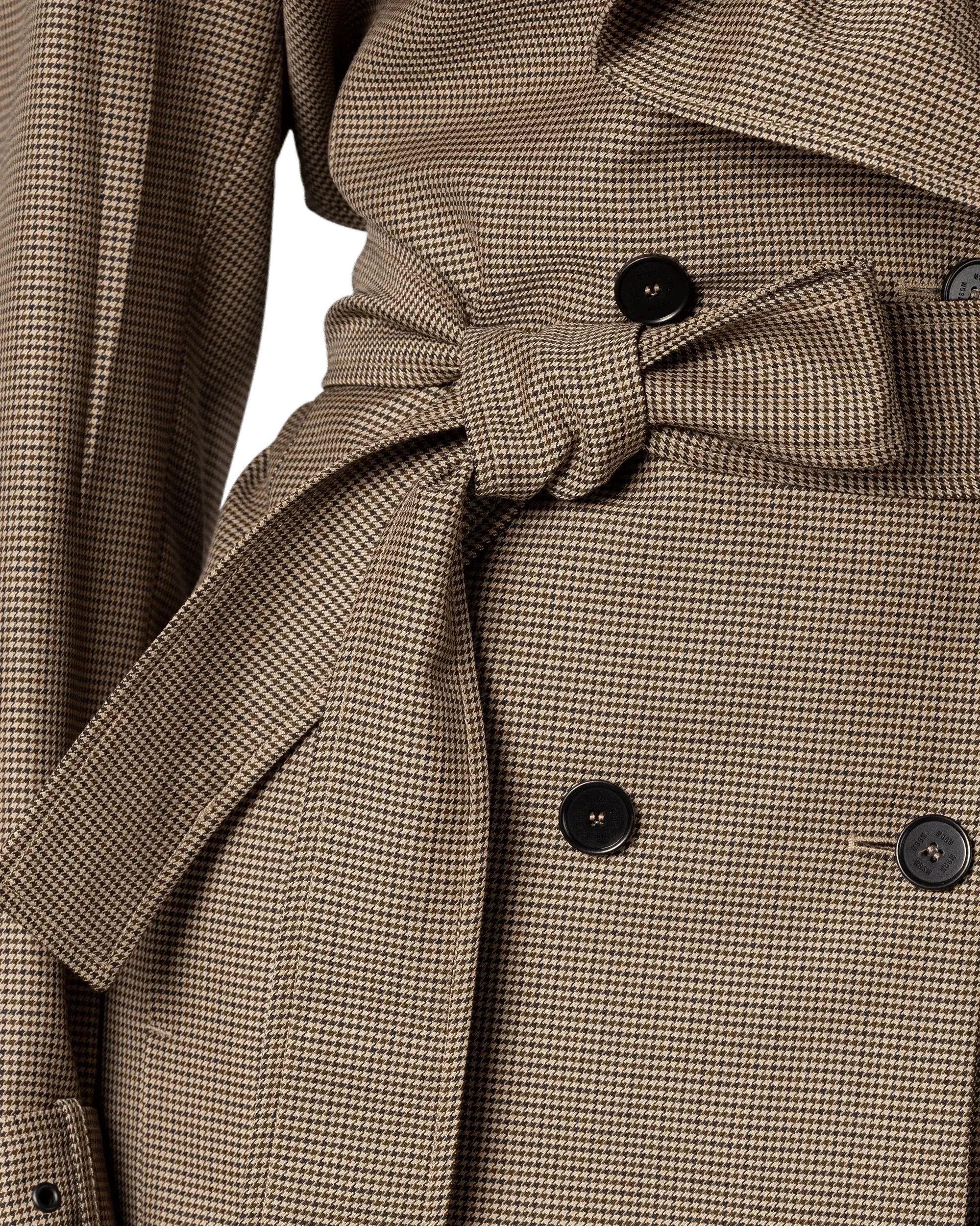 Ruffled Houndstooth Belted Coat