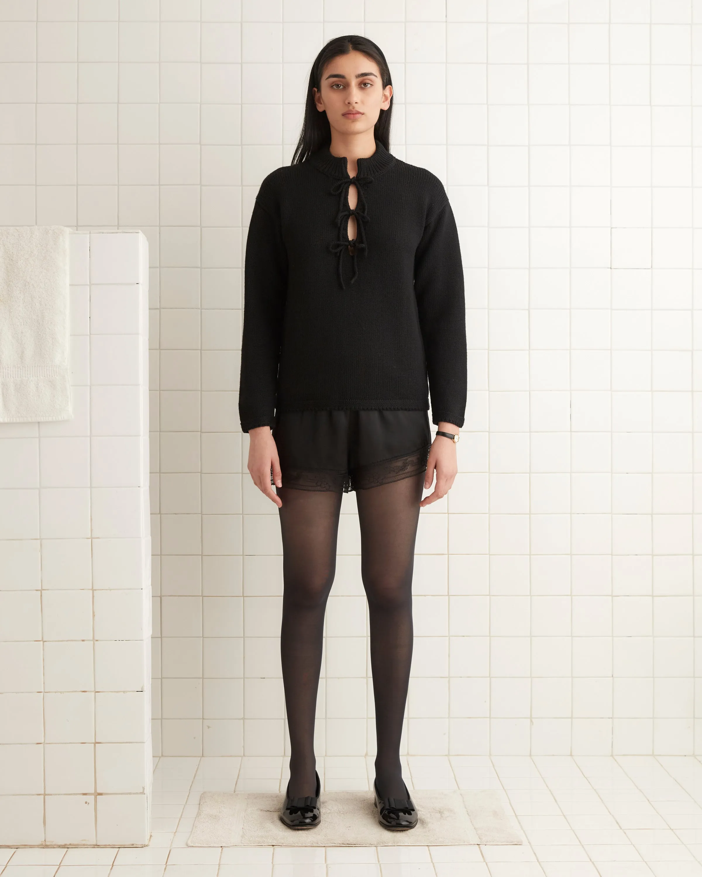 Solid Front Tie Pullover