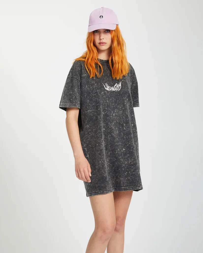 Volcom Women's Alix Short Sleeve Tee Dress Vintage Black B1312513_VBK