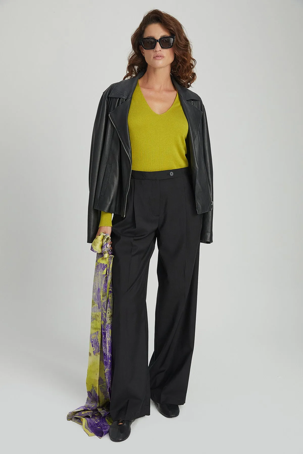 Wasabi Green Zoe Silk Cashmere Deep V Neck Knitwear